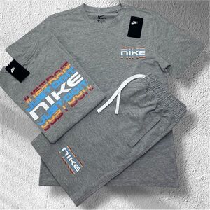 Nike Grey Tee and Shorts Set with Multicolor Retro Logo